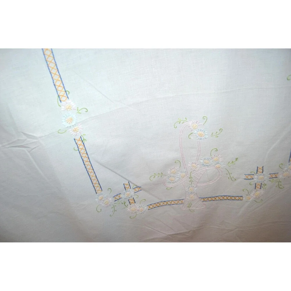 Vintage Tablecloth 1950s Pastels and White on White French Countryside